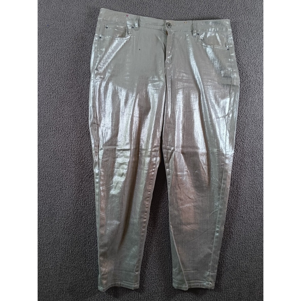 INC Womens Metallic Silver Jeans Size 14/32 Skinny Stretch Party Pants